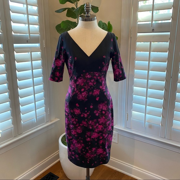 LELA ROSE Half-Sleeve watercolor Floral-print dress size 6 - Picture 4 of 12